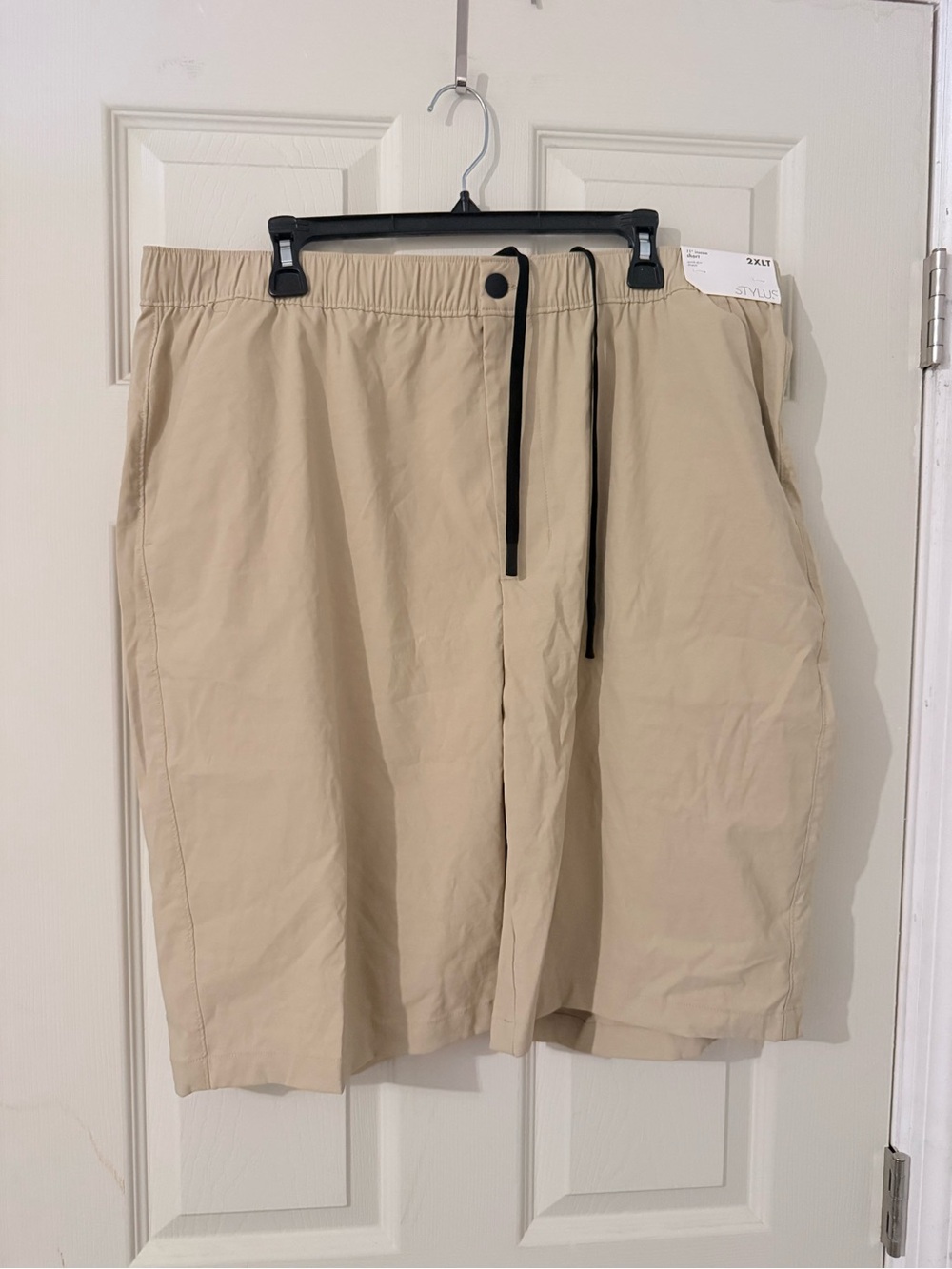 STYLUS Men's Beige Athletic Drawstring Shorts with Contrast Black Ties